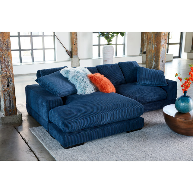 Decoding the Comfort of a 2 PC Blue Corduroy Reversible Modular Sectional Sofa