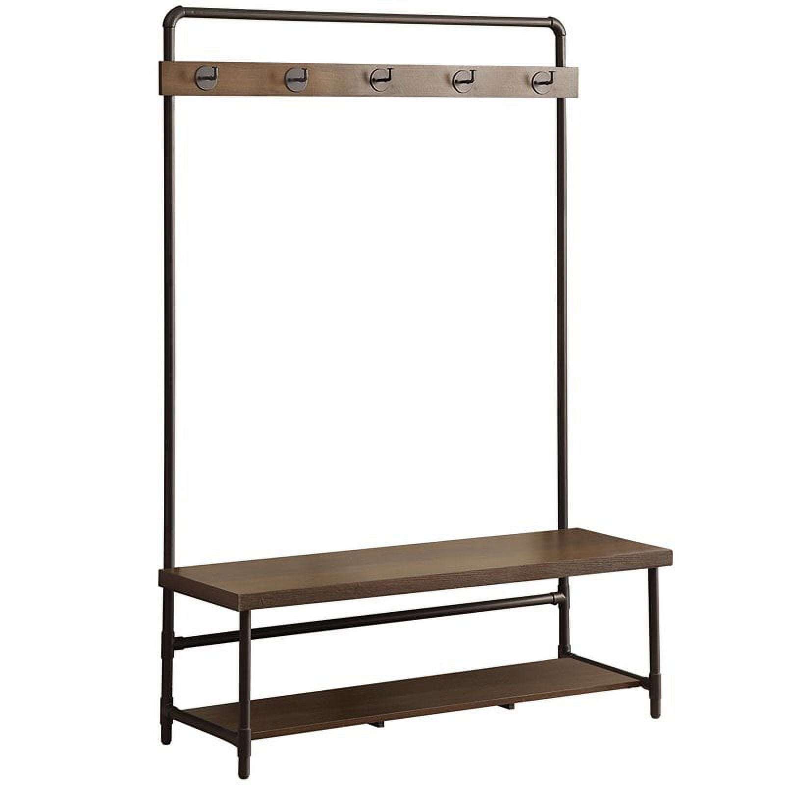 A Closer Look at the Bowery Hill Modern Hall Tree's Chestnut and Dark Bronze Finish