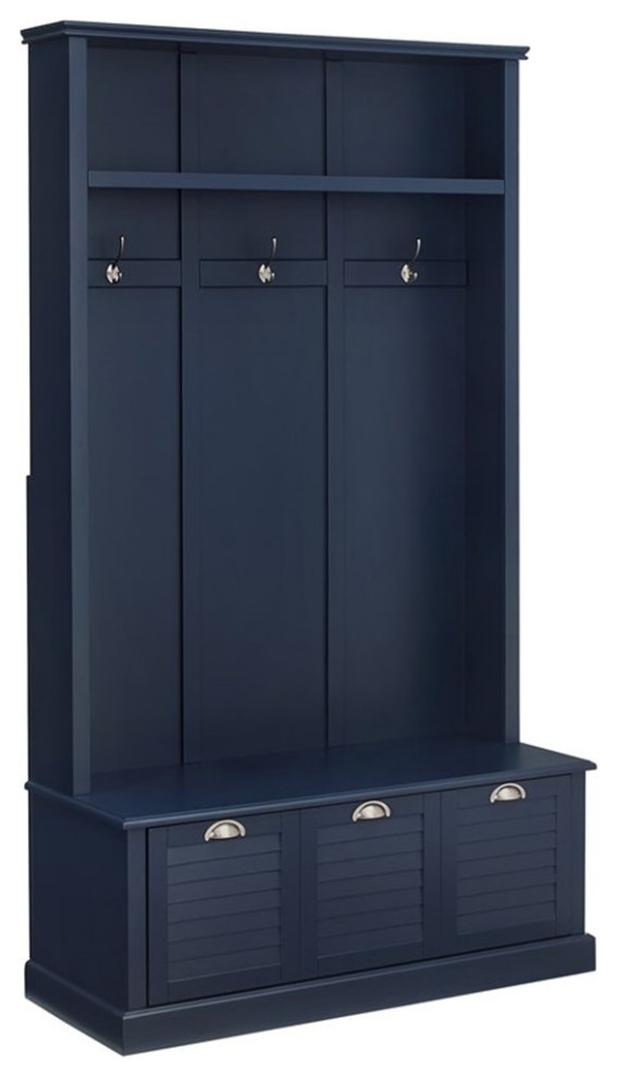 A Closer Look at the Bowery Hill Coastal Wood Hall Tree in Navy for Entryway Solutions