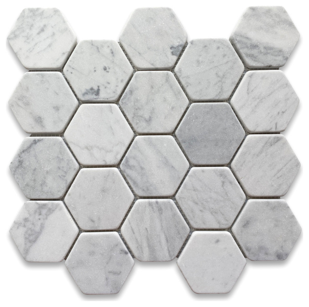 The Enduring Elegance of 3-Inch Hexagon Tumbled Marble in Shower Design