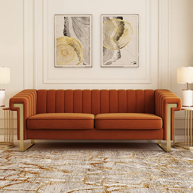 Unpacking the Charm of Orange Velvet Loveseats with Recessed Arms