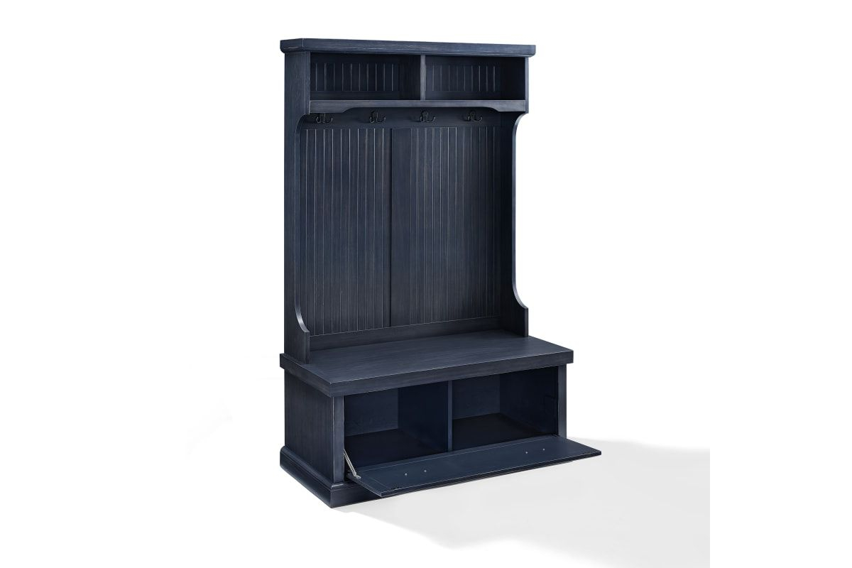 Beyond an Entryway Organizing with a Distressed Navy Hall Tree