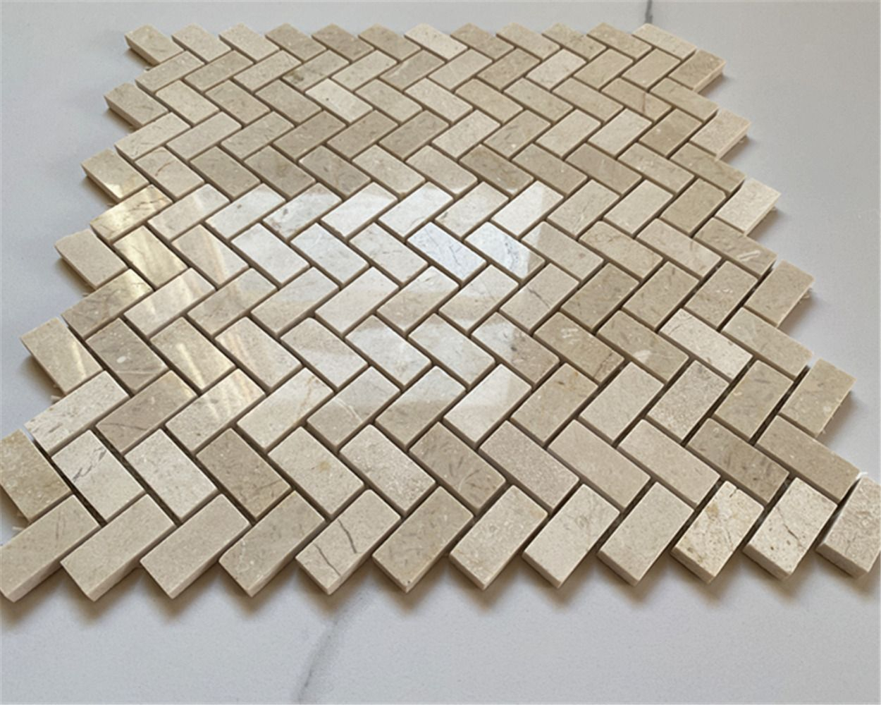 A Closer Look at Crema Marfil Marble Herringbone Tile Specifications