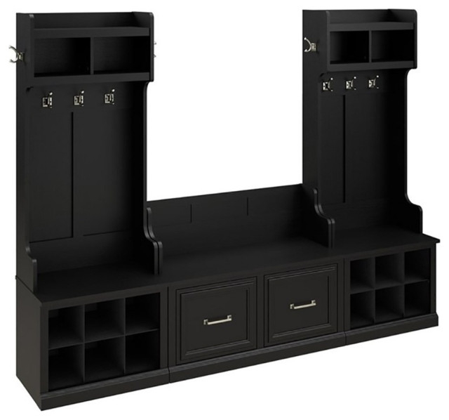 Behind the Doors of the Woodland Black Suede Oak Entryway Storage