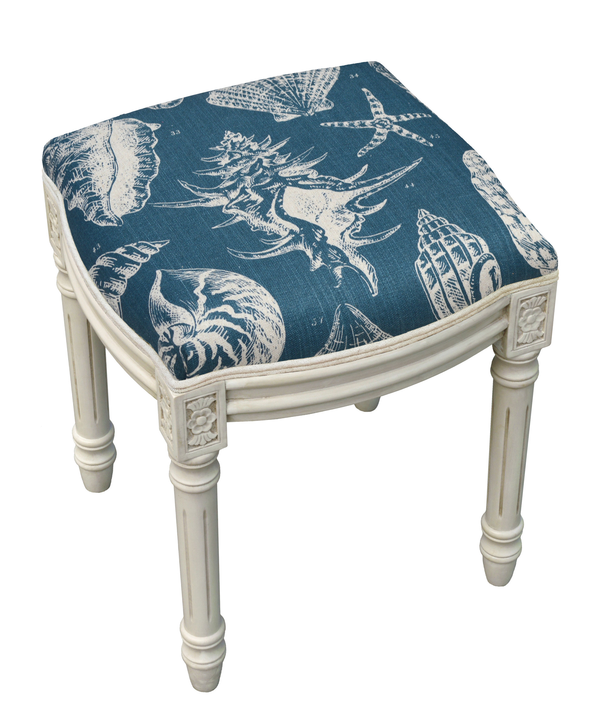 The Timeless Appeal of Navy Blue Seashells Linen Upholstered Vanity Stools in Modern Interiors