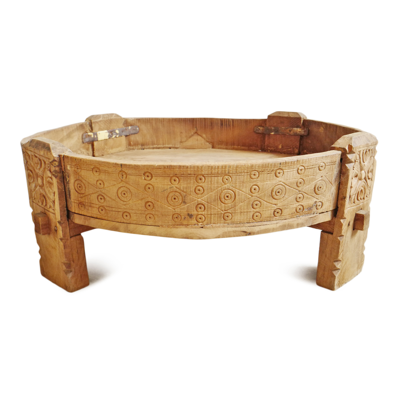 Exploring the Craftsmanship Behind Consigned Chakki Grinder Wood Ottoman 2 Designs