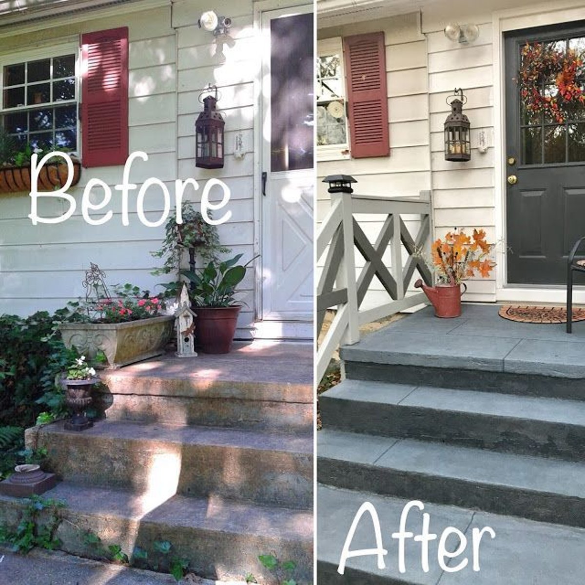 before and after concrete front porch makeover