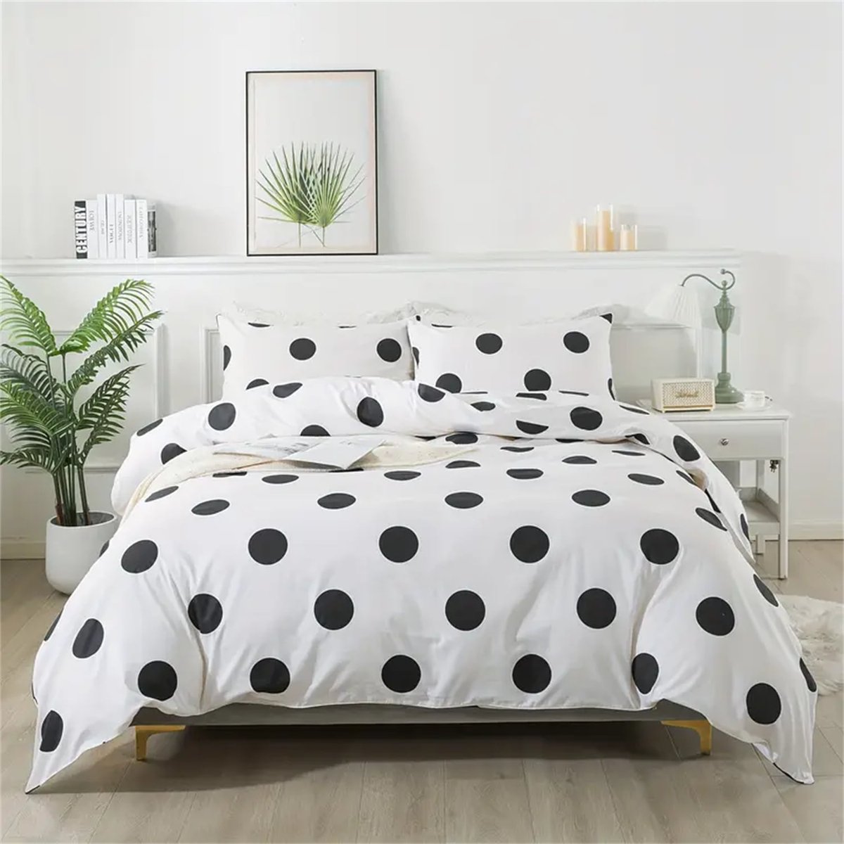 black white polka dot bedding
