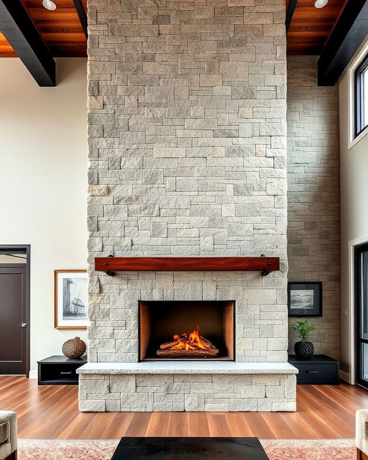 Bringing the Outside In with a Floor to Ceiling Stone Fireplace