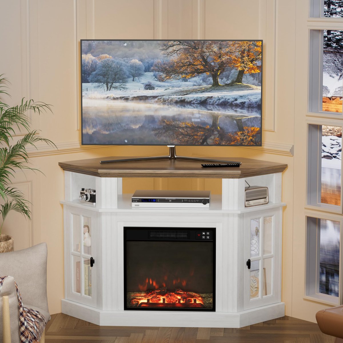 corner fireplace and tv stand