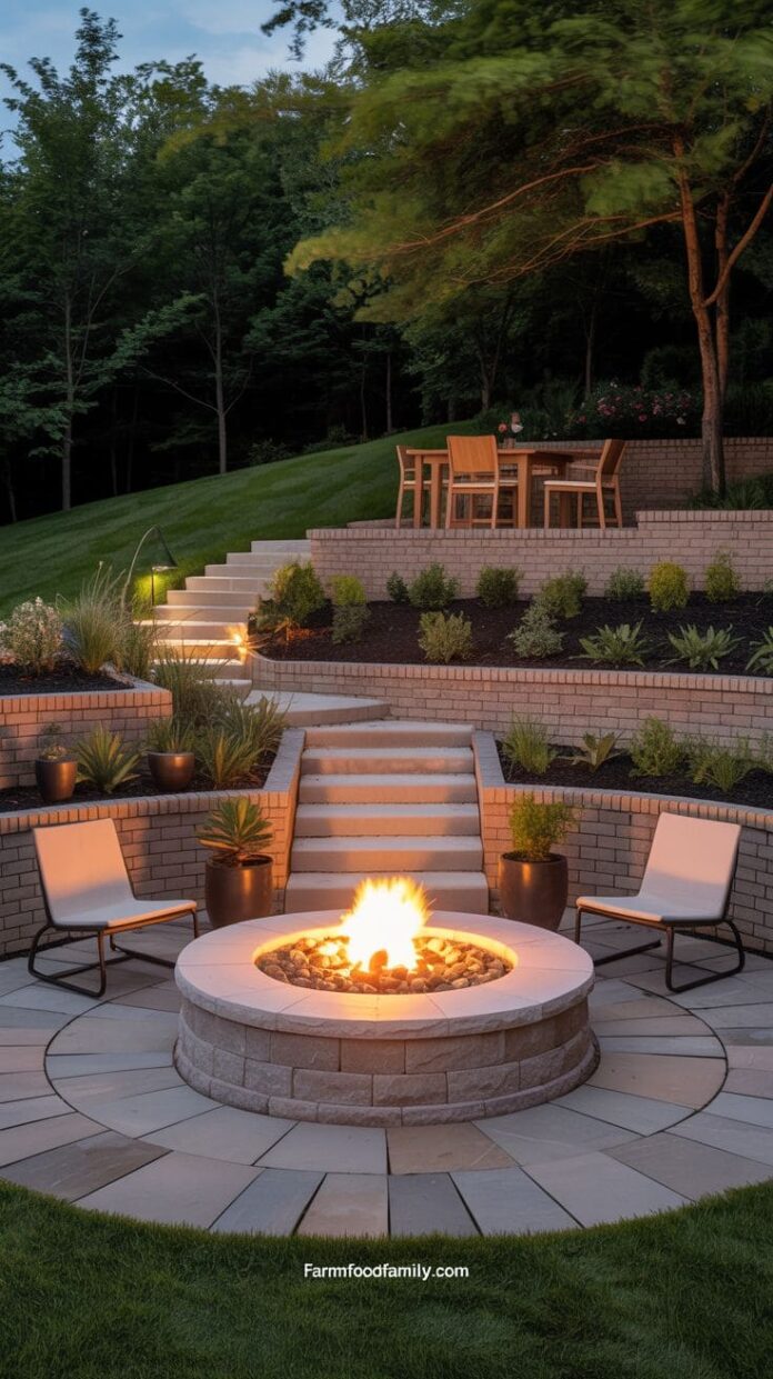 fire pit on sloped yard
