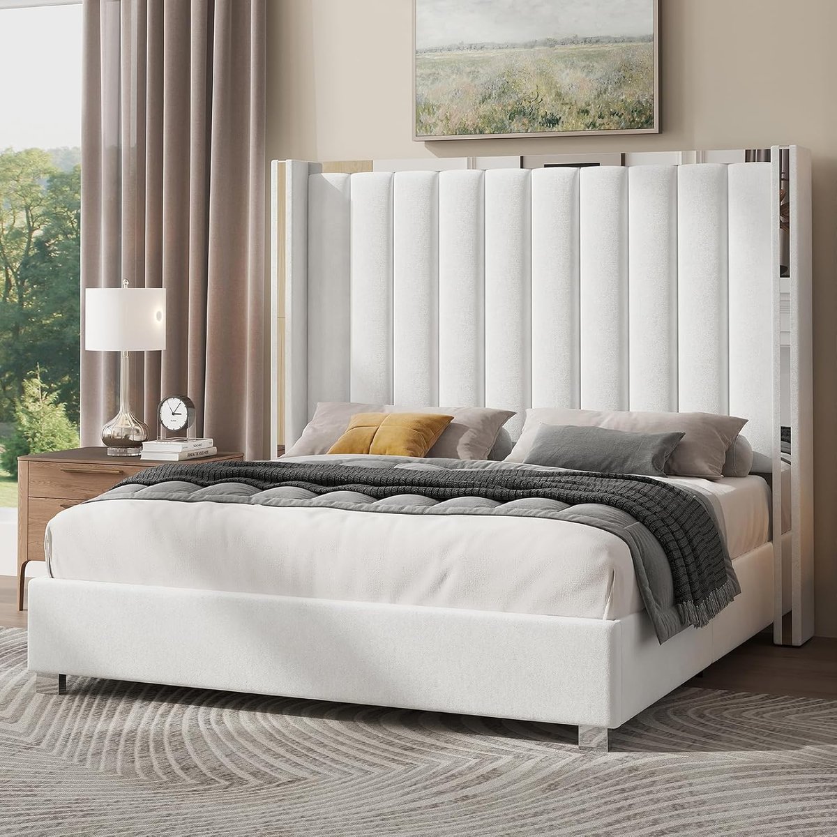 king size bed frame with tall headboard