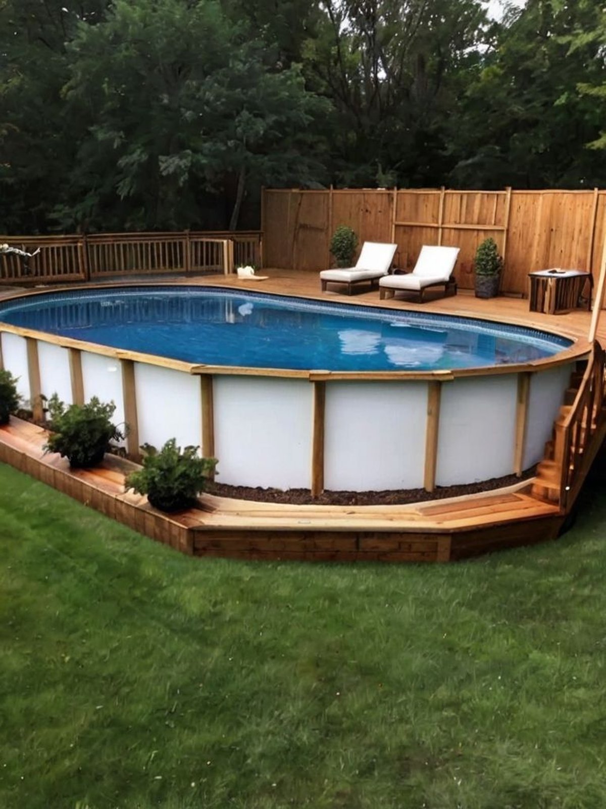 oval above ground pool with deck