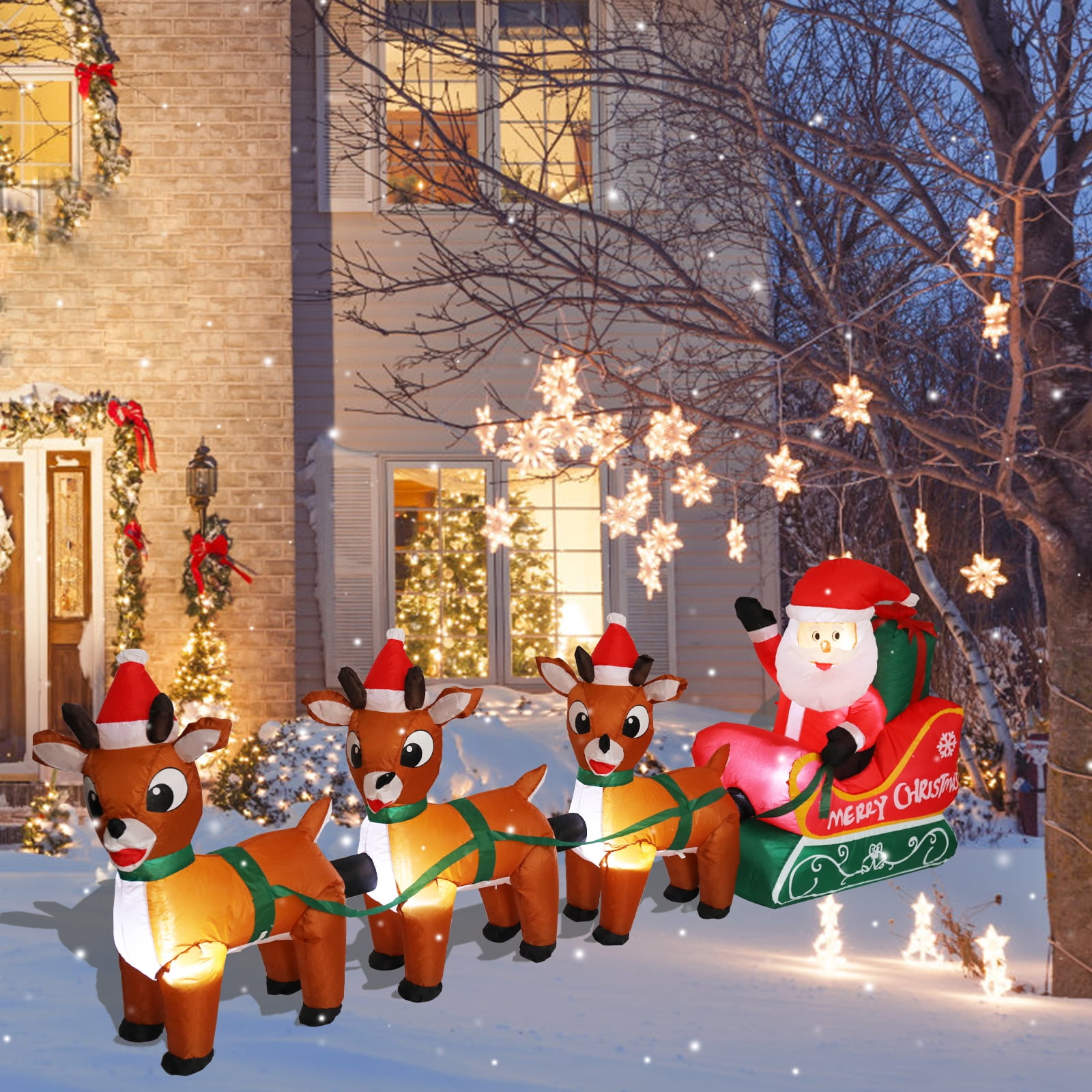 santa sleigh reindeer outdoor decoration