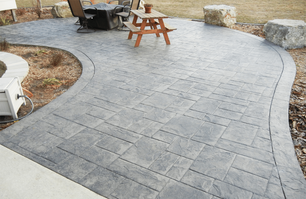 stamped concrete patio with border