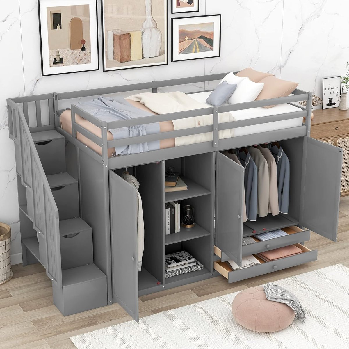 storage loft bed with stairs