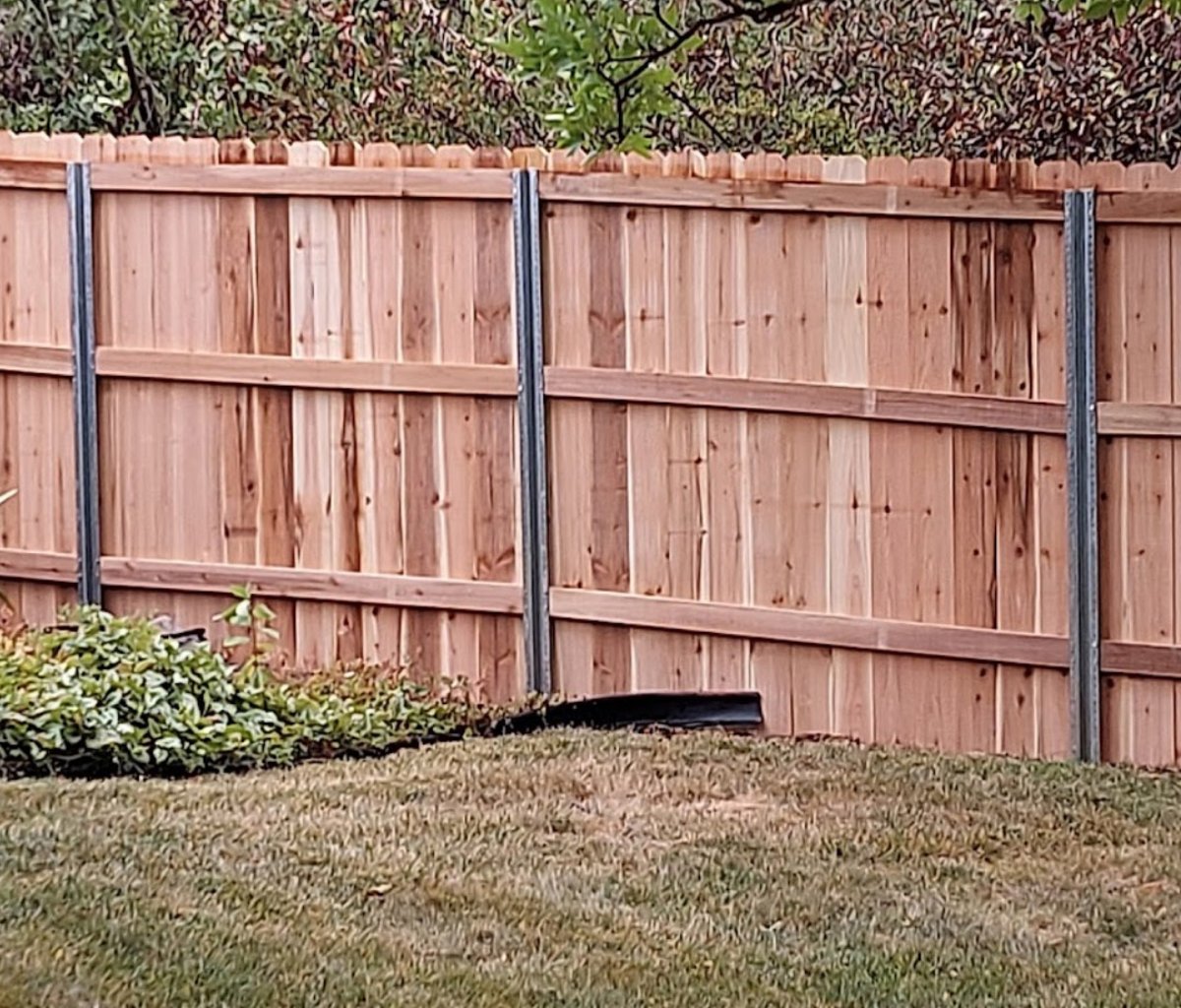 wood fence with steel posts