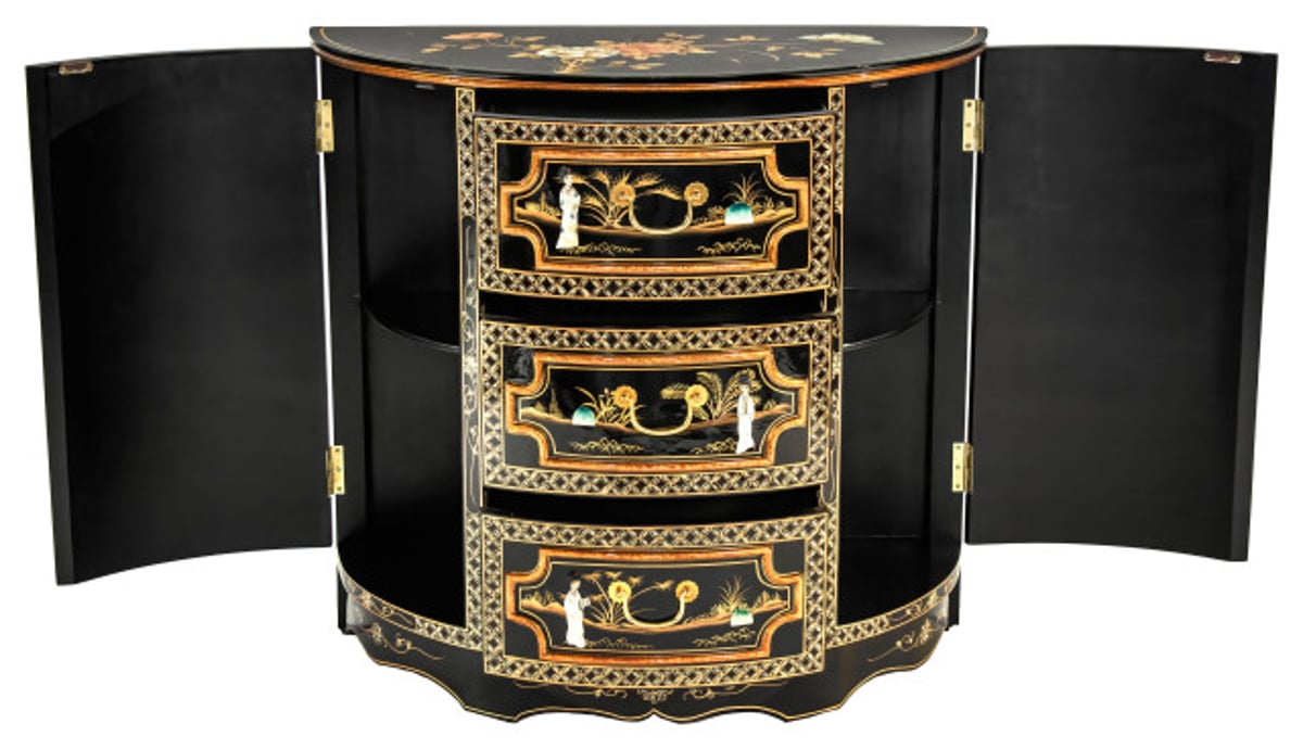 A Deep Dive into the Craftsmanship of Black Lacquer Half-Moon Cabinets