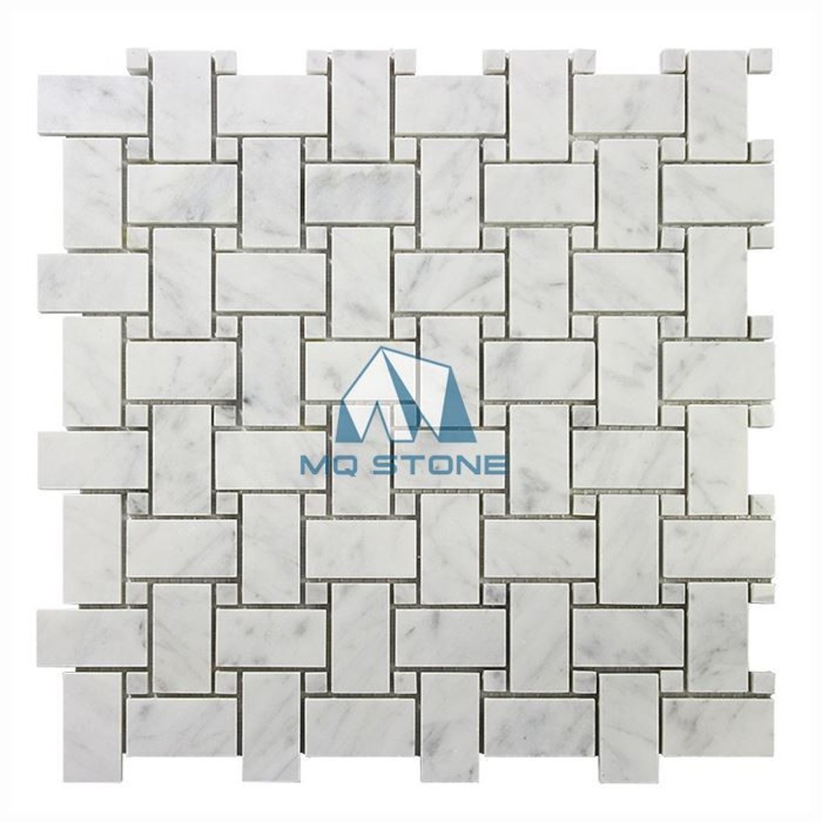 A Closer Look at the Details of Carrara White Marble Basketweave Corner Mosaics