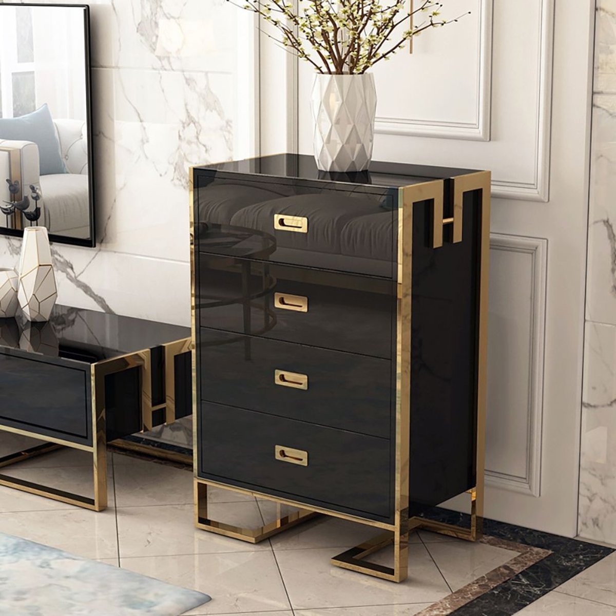 The Practical Elegance of a 3-Drawer Black Cabinet with an Outlet