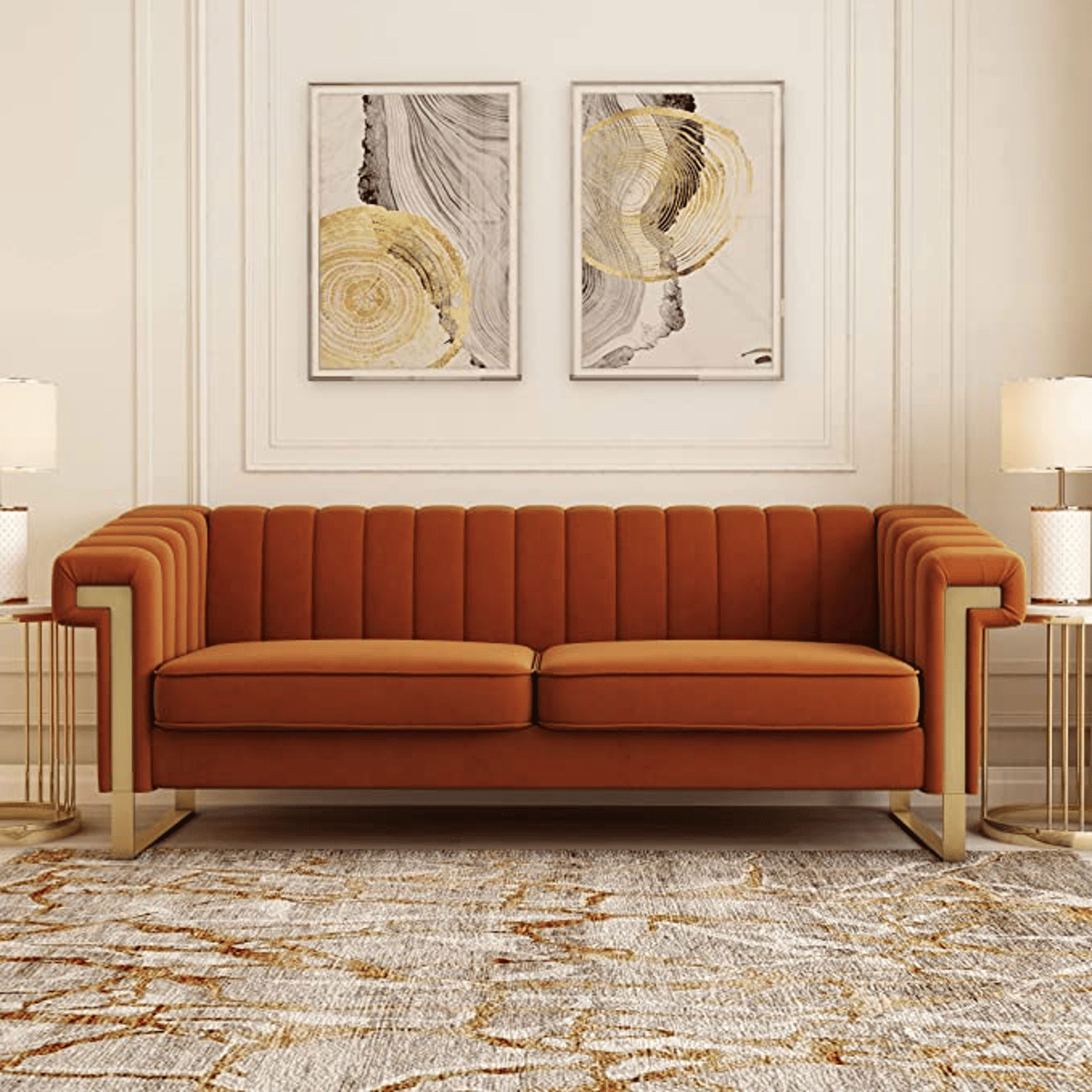 Unpacking the Charm of Orange Velvet Loveseats with Recessed Arms