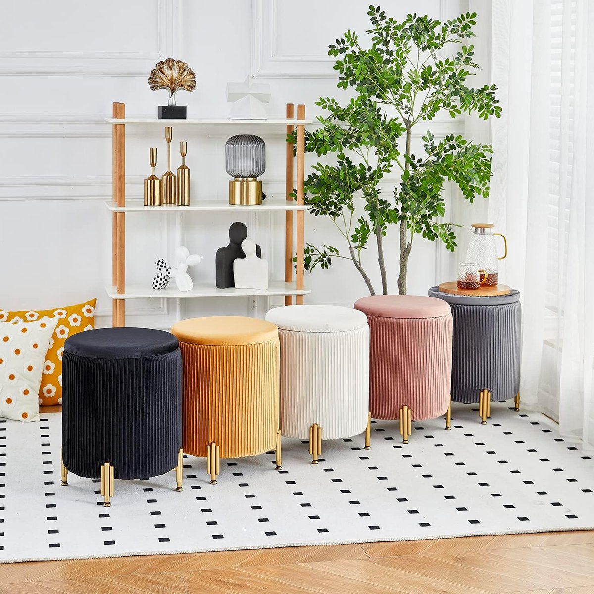 Stylish Versatility The Multi-Purpose Role of Round Metal Fabric Ottoman Stools in Contemporary Homes