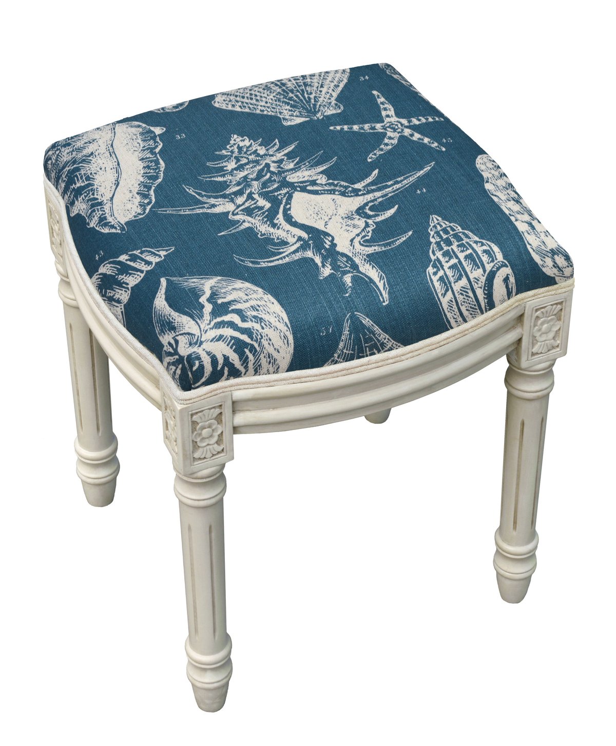 The Timeless Appeal of Navy Blue Seashells Linen Upholstered Vanity Stools in Modern Interiors
