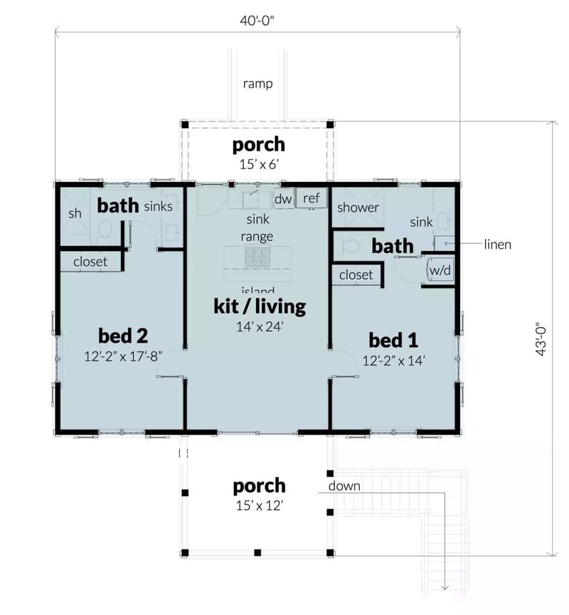 1000 square feet 2 bedroom house plans 4