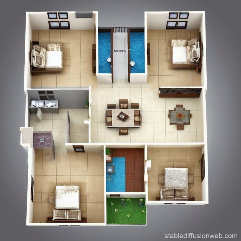 1200 sq ft 3d house plan 2