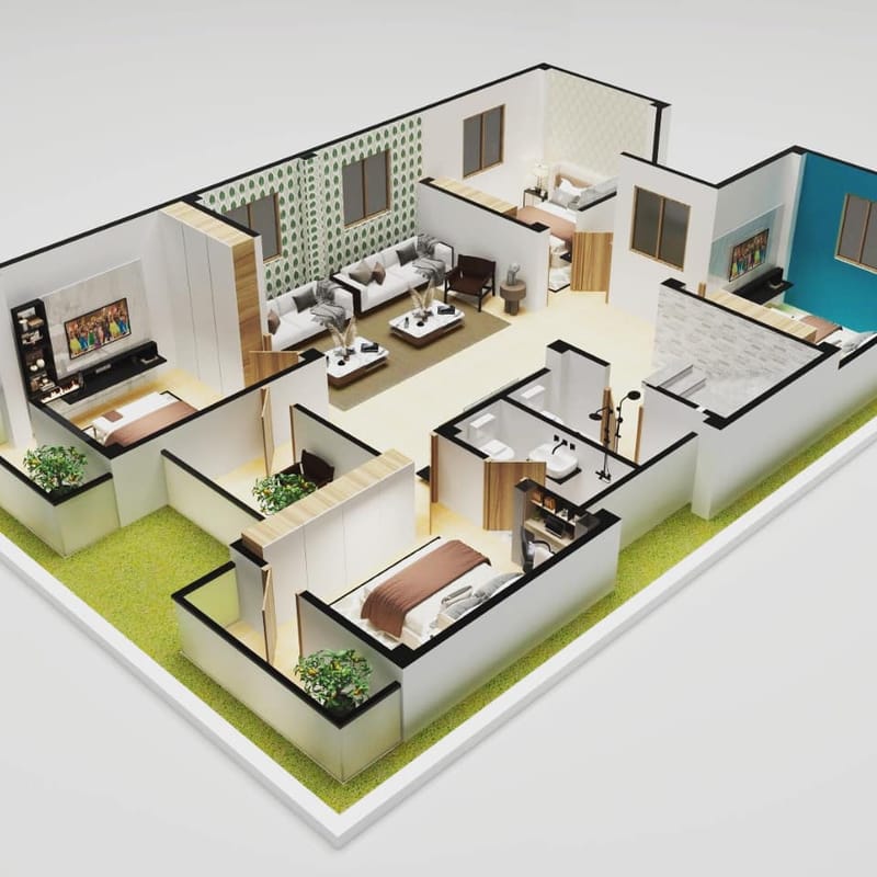 1200 sq ft 3d house plan 4