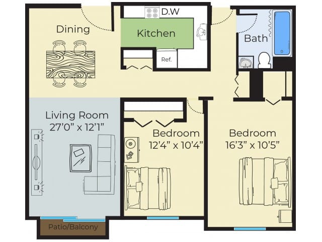 2 bedroom 1 bath floor plan 2