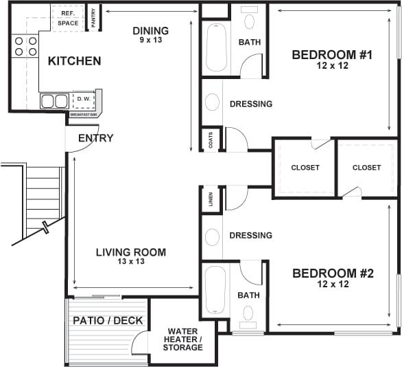 2 bedroom 1 bath floor plan 4