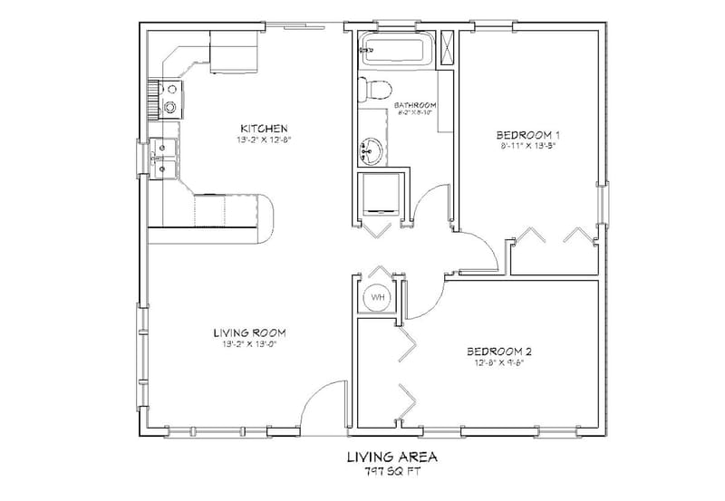 2 bedroom 1 bath floor plan 1