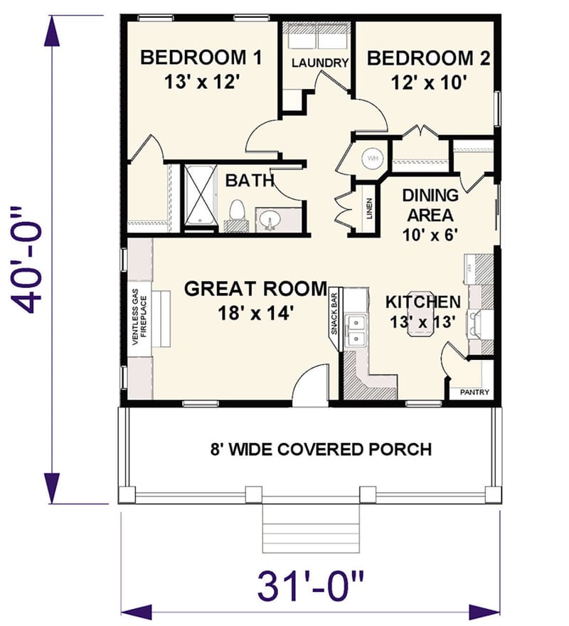 2 bedroom 1 bath house plans 2