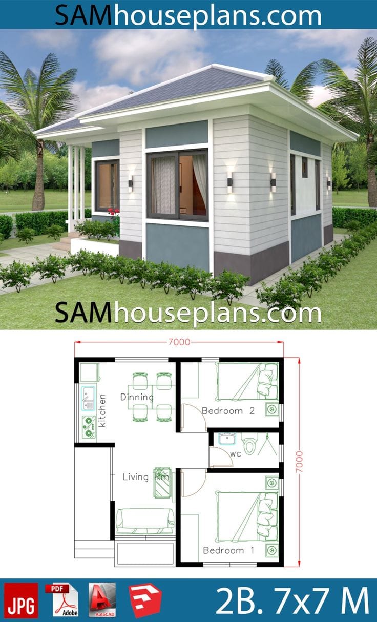 2 bedroom 1 kitchen 1 bathroom house plans 3