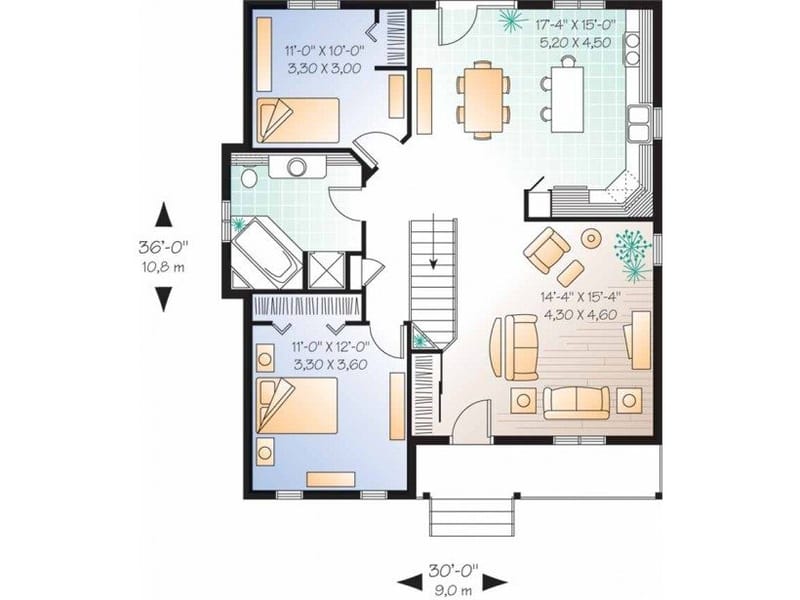 2 bedroom house plans single story 3