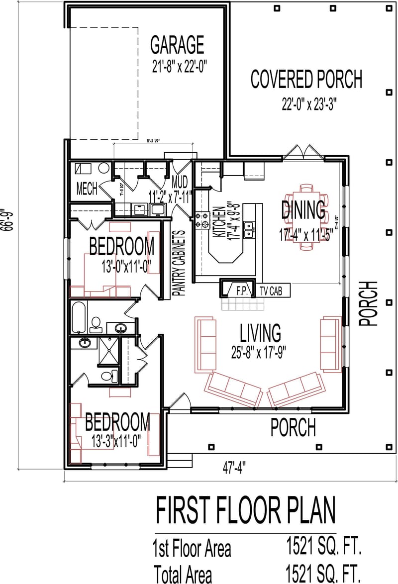 2 bedroom house plans single story 3