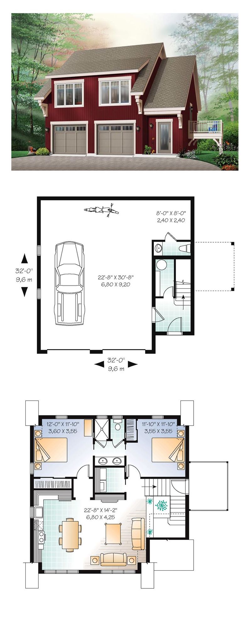 2-car garage with living space above plans 3