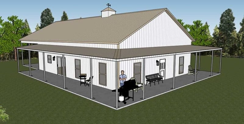 2 story barndominium with wrap around porch 4