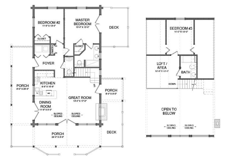 2 story cabin floor plans 2