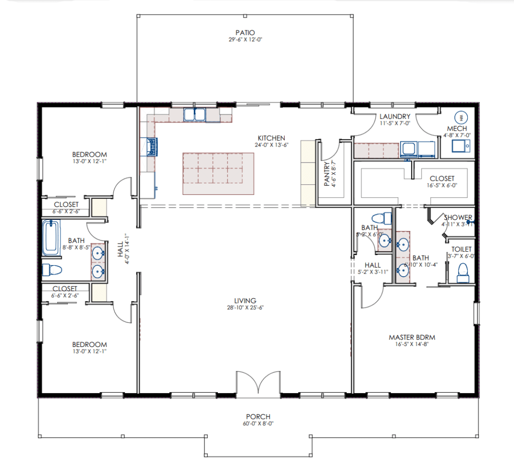 2000 sq ft barndominium floor plans 3 bedroom 5