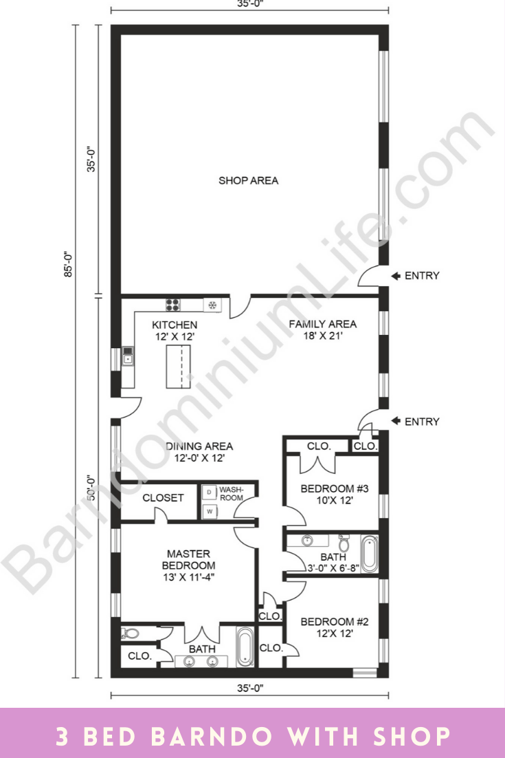 3 bed 2 bath barndominium plans 5