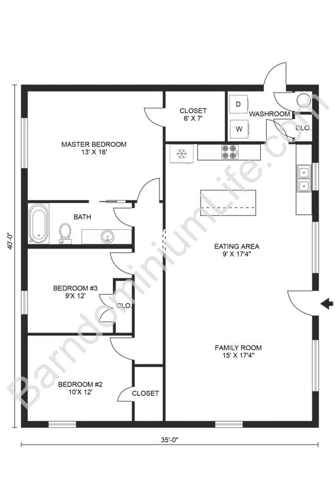 3 bed 2 bath barndominium plans 2