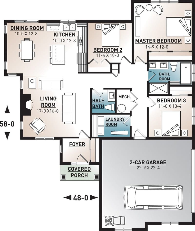 3 bedroom 3 bathroom house plans 1