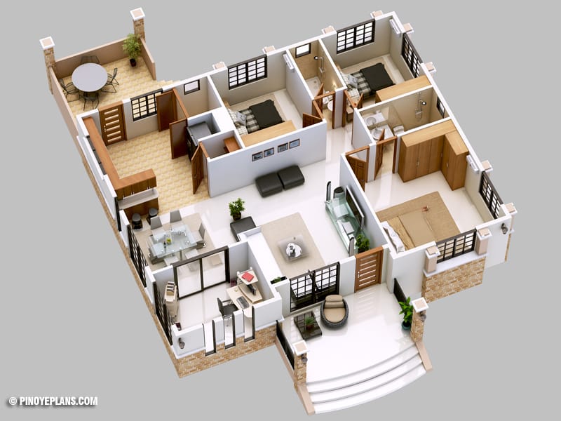 3 bedroom bungalow floor plan 2