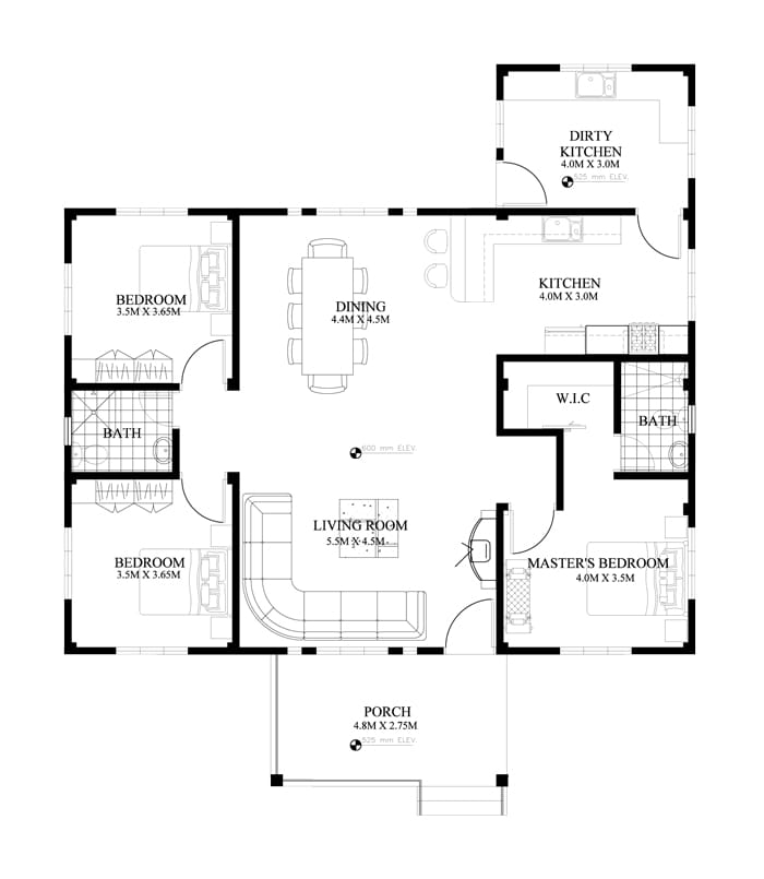 3 bedroom bungalow floor plan 3