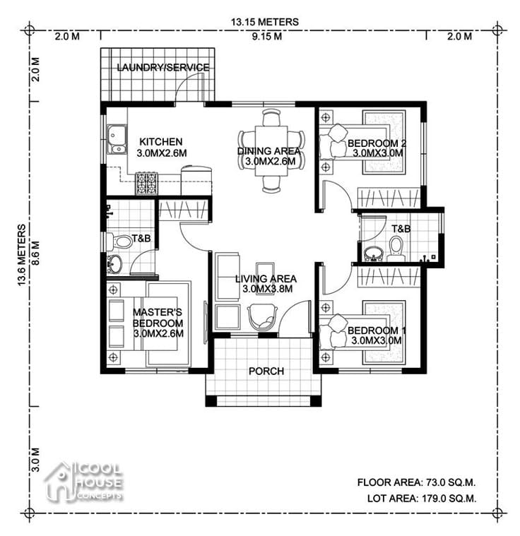 3 bedroom bungalow floor plan 2
