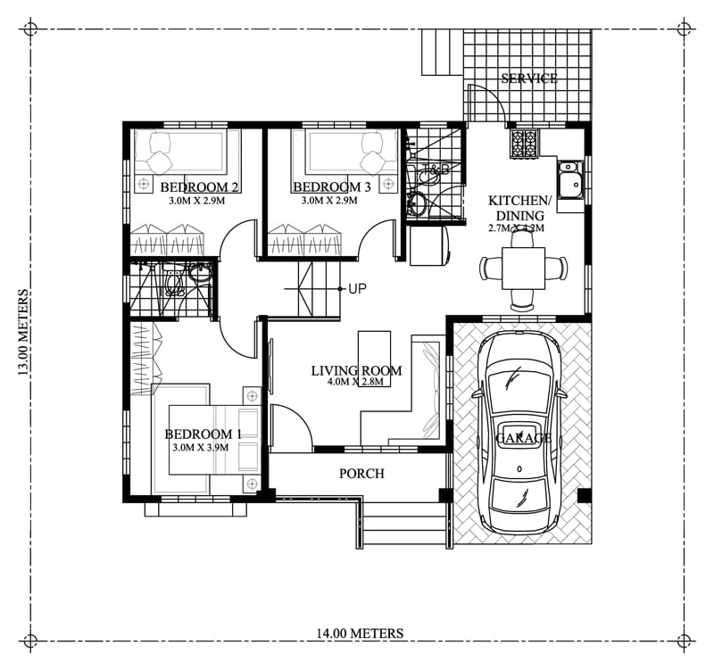 3 bedroom bungalow floor plan 3