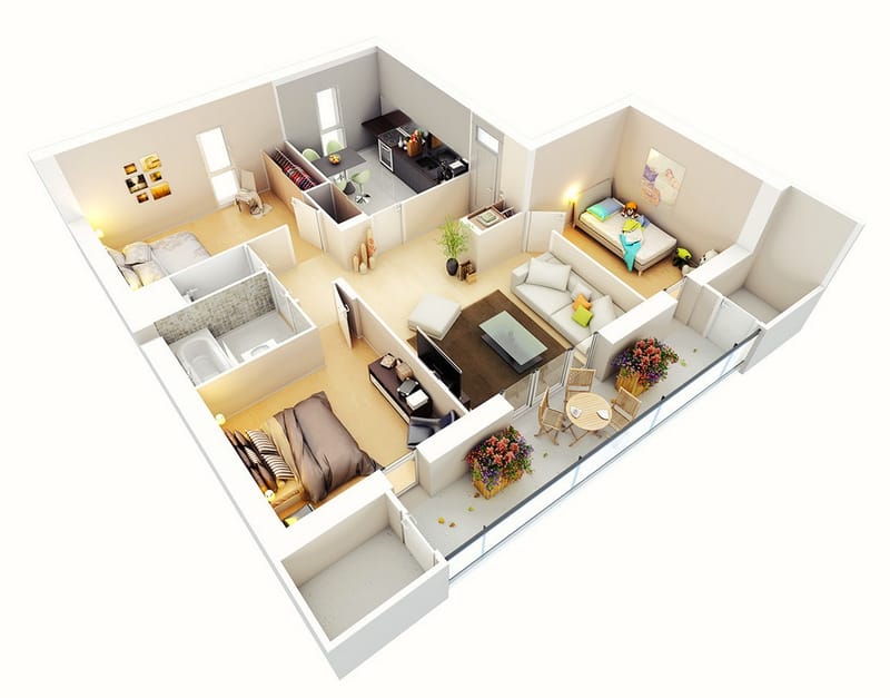 3 bedroom floor plan apartment 2