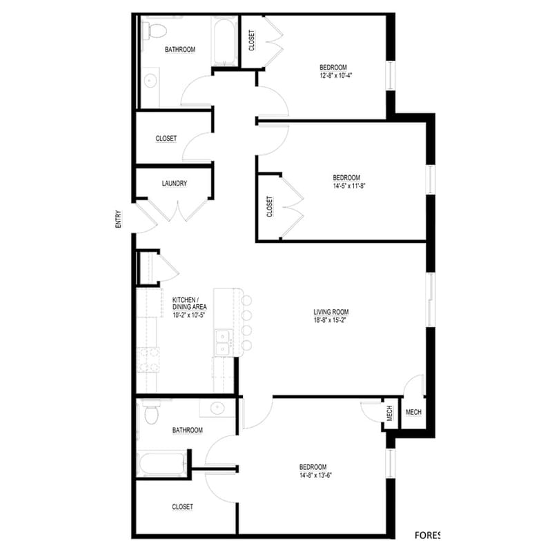 3 bedroom floor plan apartment 2